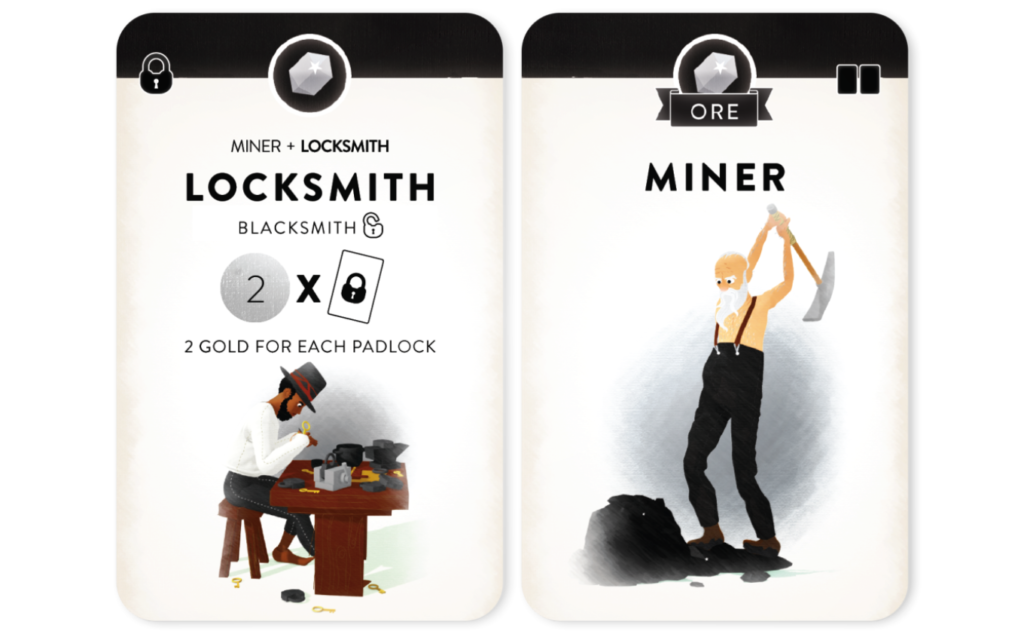 「ヴィレジャーズ」のカード(LocksmithとMiner)